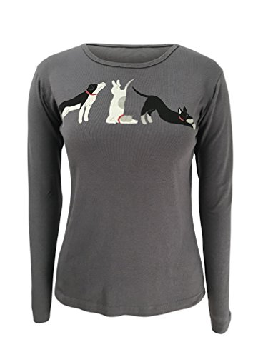 Green 3 Women s 100 percent Organic Cotton Long Sleeve Yoga Dog T Shirt Made in USA Yoga Dog X Large