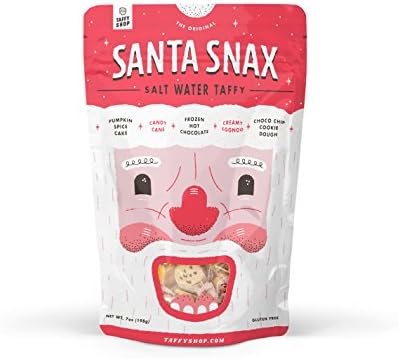 Taffy Shop Santa Snax Salt Water Taffy | Christmas flavors include Candy Cane, Creamy Eggnog, Pumpkin Spice Cake, Frozen Hot Chocolate, Chocolate Chip Cookie Dough- Stocking Stuffers (6-Pack)