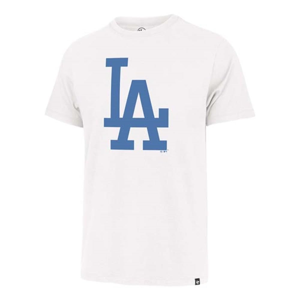 47 MLB Men's Team Color Imprint Primary Logo Word Mark Short Sleeve Baseball T-Shirt - Los Angeles Dodgers White - Medium Image