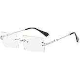 LASPOR Silver Rimless Sunglasses Rectangle for Men and Women 90s 2000s Retro Vintage Square Frameless Tinted Glasses Shades
