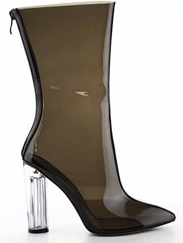 CherryMad Ella-1 Transparent Vinyl Block Chunky Clear Perspex Ankle Boot Bootie (6.5, Black)