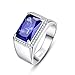 BONLAVIE Sapphire Rings for Men 7ct 8X12mm Rectangle Cut Created Blue Sapphire Rings Mens Siver Rings 925 Sterling Silver Rings for Men with White Cubic Zirconia Wedding Engagement Band Size 11