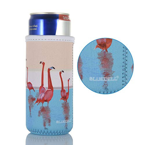 Bluecell Pack of 3 Neoprene Insulators Flamingo Pattern Can Sleeves Beer Coolies Fit for 12oz Slim Drink Beer Cans (Flamingo(3pcs))