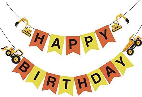 ARSTART Construction Happy Birthday Banner Party Supplies for Boy Kids Truck Theme Birthday Party Decorations
