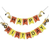 Construction Vehicle Happy Birthday Banner Party Supplies, Baby Boy Toddler Kids Birthday Truck Decorations
