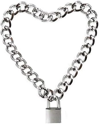 16inch Lover Heart Padlock Necklace Metal Padlock Collar Choker for Men Women with Lock and Key
