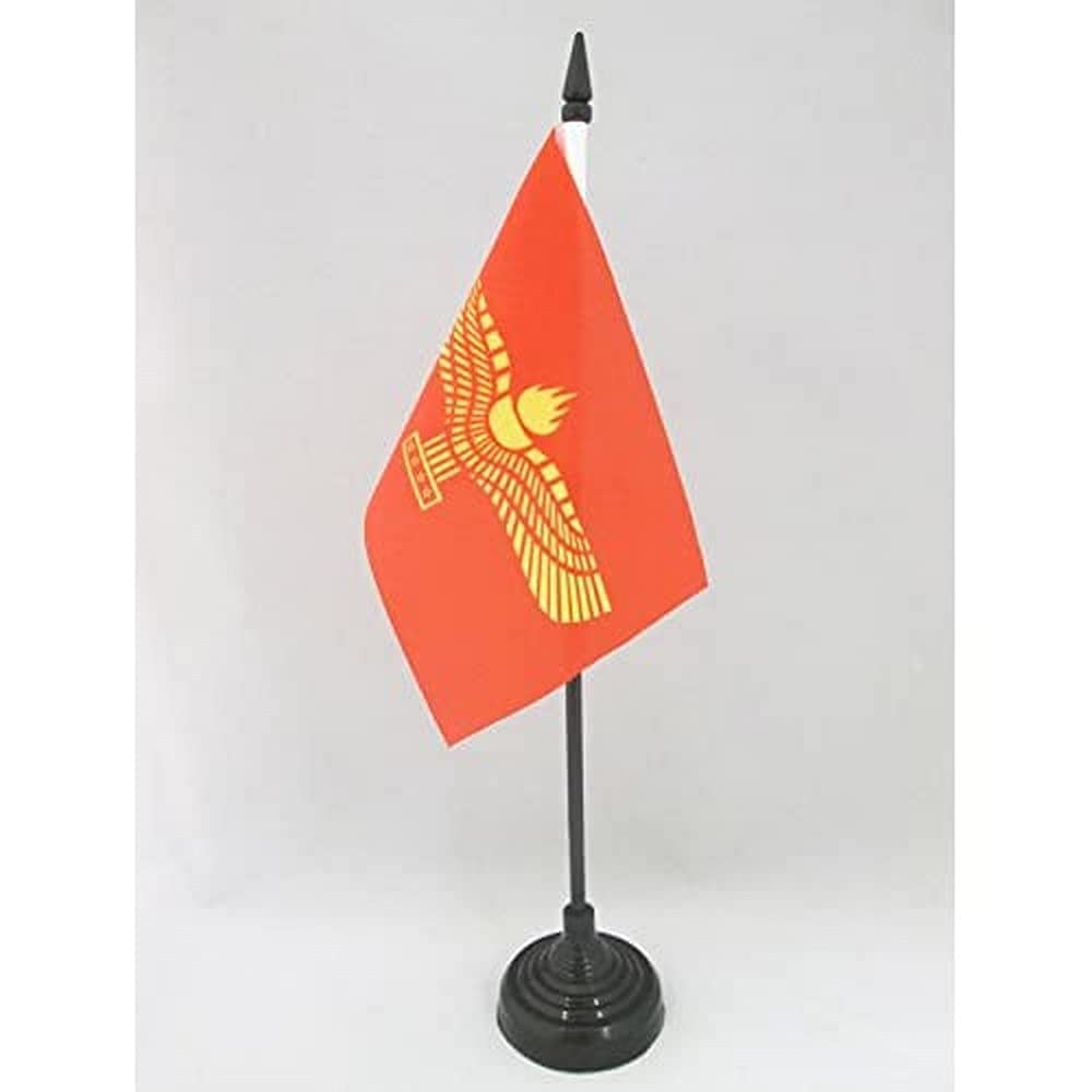 AZ FLAG - Syriac Aramaic Table Flag 4'' x 6'' - Syriac Christians Office Mini Banner 100% Polyester 15 x 10 cm - Mini Desk Flag with 10'' Pole and Black Plastic Base
