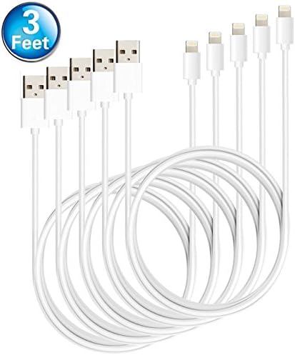 iPhone Cable, 5-Pack 3FT Lightning Cable Cords Charger 8 Pin USB Sync & Charging Cords and 1 USB Wall Charger Plug W/ Easy Grip for iPhone 7/7 Plus/6s/6s Plus/6/6 Plus/5s/5c/5/SE, iPad/iPod (White)