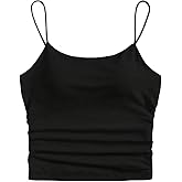 OYOANGLE Women's Ruched Spaghetti Strap Cami Top Sleeveless Camisole Shirts with Pads