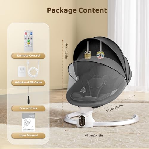 Brolteja Electric Baby Bed for Kids, Bluetooth Swing with APP and 3 Stage Timer (Black) 5 Speed Oscillation and Remote Control