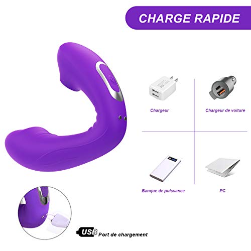 CoralKiss Masseur Électrique, Masseur Portable, Recharge par Connexion USB, Silicone Médical, Violet