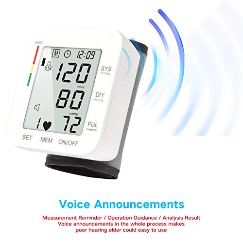 Blood Pressure Monitor Fully Automatic Accurate Wrist Blood Pressure Monitor 180 Reading Memory with Large LCD Display&Adjustable Cuff for Home Use