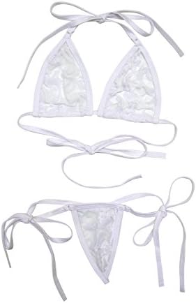 SkinBikini Women's Mini See-Thru Floral G-String Bikini Side-Tie One-Size White