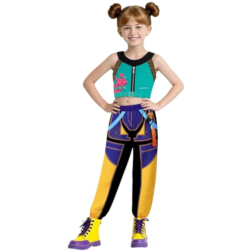 K pop Demon Hunters Idol Group Costumes for Kids, Girls Hunter Star Mira Zoey Mira Print Stage Costume 2PCS/3PCS Performance Outfits for Halloween Cosplay
