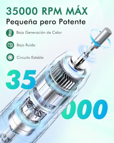 CozyZen Professional Electric Nail Drill Machine, 35000RPM with LCD Display, Manual/Pedal Control and Quiet Operation, for Acrylic/Gel Nails - Home & Salon Use(Green)