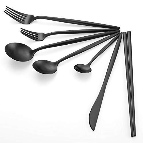 Matte Black Utensil Set Silverware Set 14piece KiiZYs Stainless