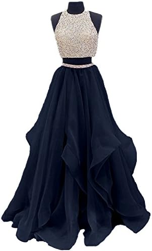 Dressytailor Two Piece Floor Length Organza Prom Dress Beaded Evening Gown