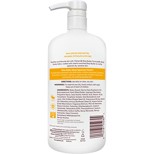 PALMER’S SHEA FORMULA RAW SHEA BODY LOTION FOR DRY SKIN, HAND & BODY MOISTURIZER, VALUE SIZE PUMP BOTTLE, 33.8 OUNCES (PACK OF 1)