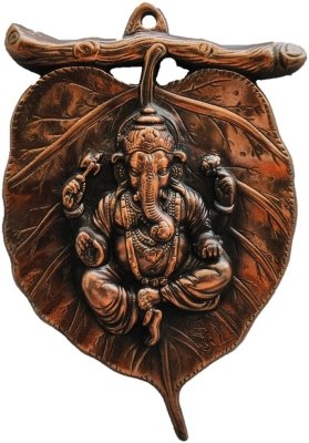 JaipurCrafts Wall Hanging of Lord Ganesha On A Leaf Showpiece - 22.86 cm (Brass, Copper)