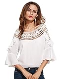SheIn Women's Crochet Lace Hollow Out Chiffon Ruffle Top Blouse