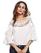 SheIn Women's Crochet Lace Hollow Out Chiffon Ruffle Top Blouse