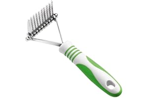 Andis 66050 De-Matting Rake with 10 Blades - Grooming Brush with Safety Edges & Promotes Healthy Skin & Coat - Non-Slip Handle, De-Shedding & Perfect for Long-Haired Breeds, Green, 7.5", 1 Pack