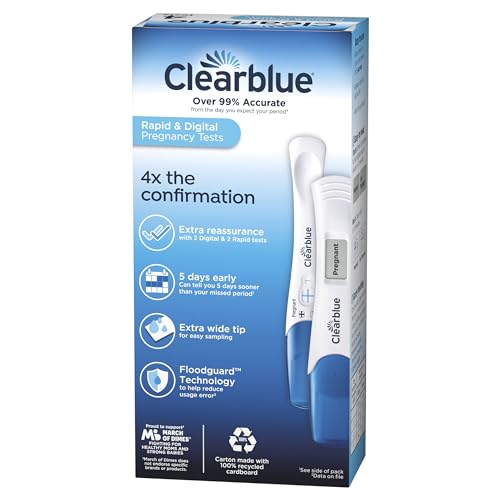 CLEARBLUE PREGNANCY TEST COMBO PACK, 4CT – DIGITAL WITH SMART COUNTDOWN & RAPID DETECTION – VALUE PACK