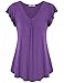Bebonnie Ladies Tops Short Sleeve, Pleared V Neck Dressy Tunic Flattering Fit and Flare Ruched Knit Tunic Tops Violet XXL