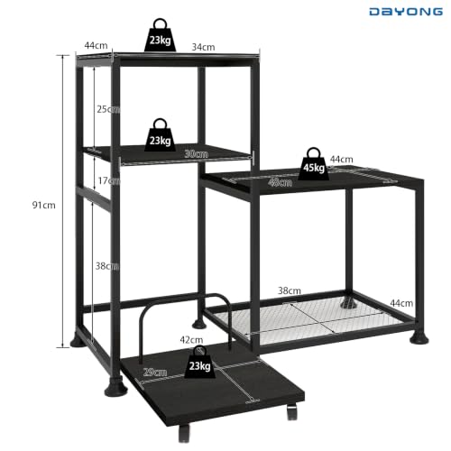 DAYONG Printer Stand with Storage Shelves, Heavy Duty Printer Cabinet, 3-Tier Office Organiser, Printer Shredder Stand for Home Office, Table for Fax Machine/PC Tower (Black)