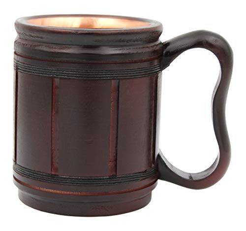 5MoonSun5's Handmade wooden Beer Mug copper Cup Carved Natural Beer Stein Old-Fashioned Barrel Brown Vintage Bar accessories - Wood Carving Beer Mug Great Retro Design Beer Tankard for Men 16oz, - Thumbnail 6