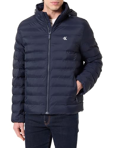Herren Steppjacke Nylon Puffer mit abnehmbarer Kapuze, Blau (Dark Sapphire), M