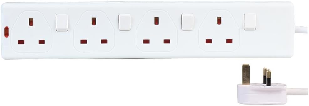 PRO ELEC PELB1751 4 Gang Individually Switched Extension Lead 1m White