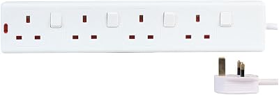 PRO ELEC PELB1611 4-Gang Individually Switched Extension Lead White 3m 13A