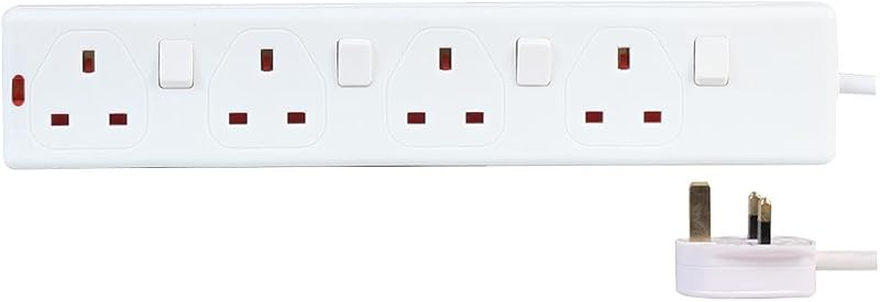 PRO ELEC PELB1751 4 Gang Individually Switched Extension Lead 1m White