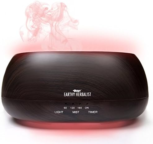 Earthy Herbalist 500mL - Remote Controlled Touch Sensor - Wood Ultrasonic Aromatherapy Essential Oil Diffuser with LED Color Lights and Auto Off – Control 3 Speed Mist Humidifier with Infinite Hue