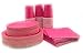 Serves 50 Complete Party Pack, Pink Disposable Tableware Set – 9