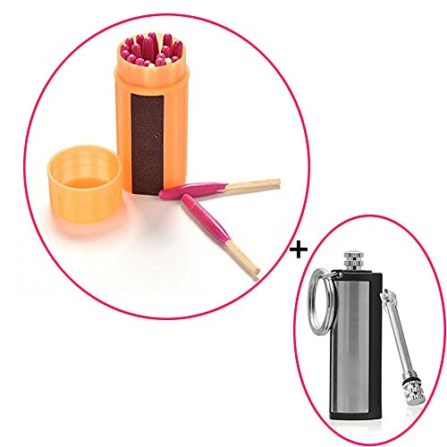 Stormproof Windproof Waterproof Camping Emergency Survival Matches Lighter 10 PCS and Ferrocerium Rod Flint Lighter Magnesium Fire Starter Stick Lighter Magnesium Camping Hunting Survival Tool 1 PCS
