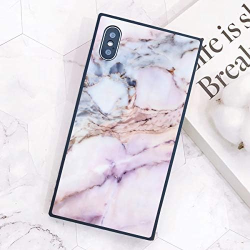 iPhone Xs Max Square Case, White and Pink Marble Pattern Soft TPU Classic Stylish Shockproof Anti-Scratch Back Cover Phone Casing Shell for iPhone Xs Max (6.5 Inch 2018)