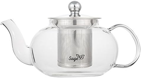 Sage Glass Teapot With Removable Stainless Steel Infuser - For Loose Leaf Tea And Blooming Tea - Dishwasher Safe, 16 Oz. Capacity