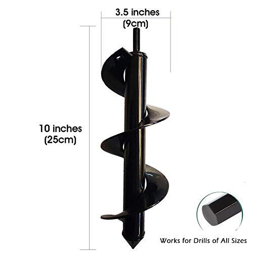 Durable Auger Drill Bit - Garden Auger Spiral Drill Bit - Post Hole Digger Drill Bit for Tulips, Iris, Bedding Plants and Digging Weeds Roots - Non-Slip 3.5" x 10 " HEX Shaft Auger (3.5" x 10 ")