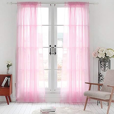 Buy Kmsg Pink 54x102 Inch Solid Sheer Curtains Multi Color Rod