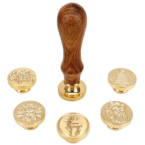 Wax Seal Stamp Set, Mornajina 6 Pcs Christmas Sealing Wax Stamps+1 Wooden Handle with Gift Box for Custom Invitations Letters Envelopes (Christmas #1)