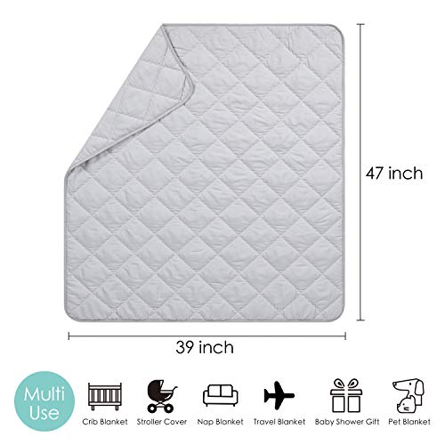 TILLYOU Ultra Soft Microfiber Toddler Quilt- Hypoallergenic Multi-Use Baby Quilted Blanket - 39" x 47" Crib Comforter for Boys Girls-Grey - Thumbnail 6