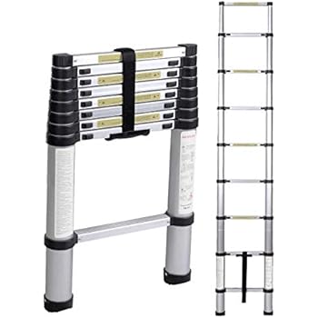 SogesHome Telescoping Ladder 8.5ft Aluminum Ladder Telescopic Extension Ladder,Extendable with Spring Loaded Locking Mechanism Non-Slip Ribbing EN131 Certified,JF-002-SH