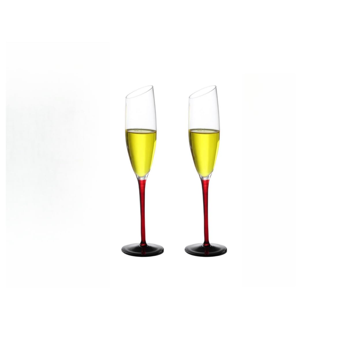 RYHMHA Champagne Glasses (8.6oz), Long red stem, Black Base, Crystal Wine Glasses Set of 2, Hand-Blown, Perfect for Champagne and Wine Lovers (Red Shank Beveled Champagne Flute)