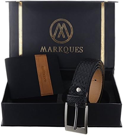 MARKQUESMen's Black and Black Leather Wallet & Belt Combo (GT-2201 URB-01)