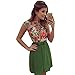 ROPALIA Women Floral Mini Skater Dress See-Through Party Evening Cocktail Dress Green Medium