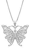 Sterling Silver Butterfly Necklace Pendant with Filigree Wings with 18