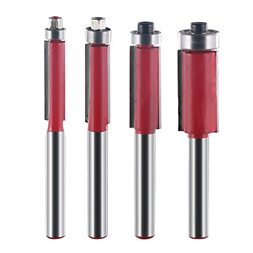 KitsPro End Bearing Flush Trim Router Bit 1/4" Shank x 1"cutting hight(4 pcs)