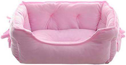 New Design Princess Pet Dog Bed Lovely Bow Small Cat House Sofa Soft Short Plush Warm Puppy Kennel (Pink)
